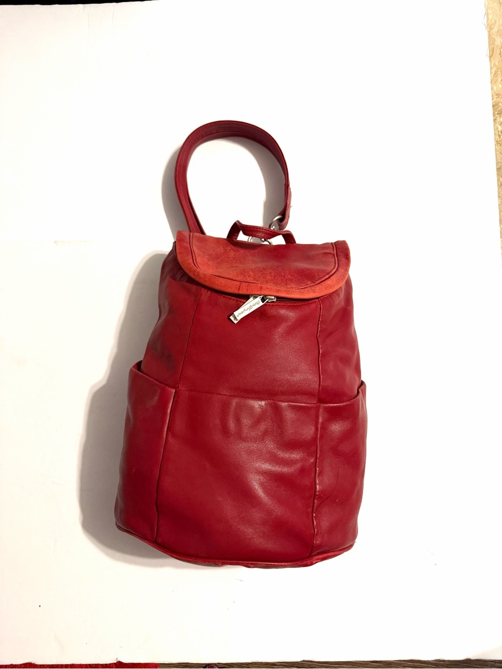 Norm Thompson Red Leather Backpack